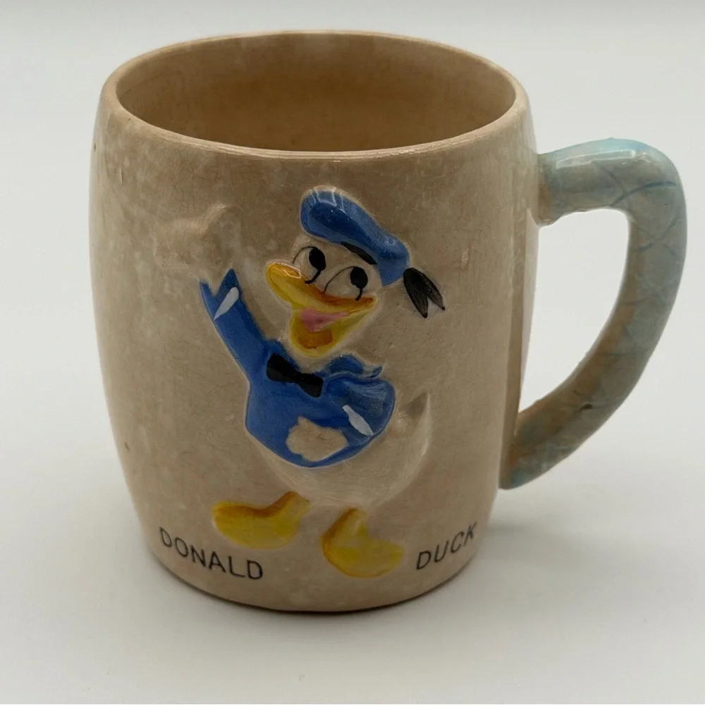 Vintage Walt Disney‎ Productions Donald Duck Ceramic Mug & Enamel Spoon Set